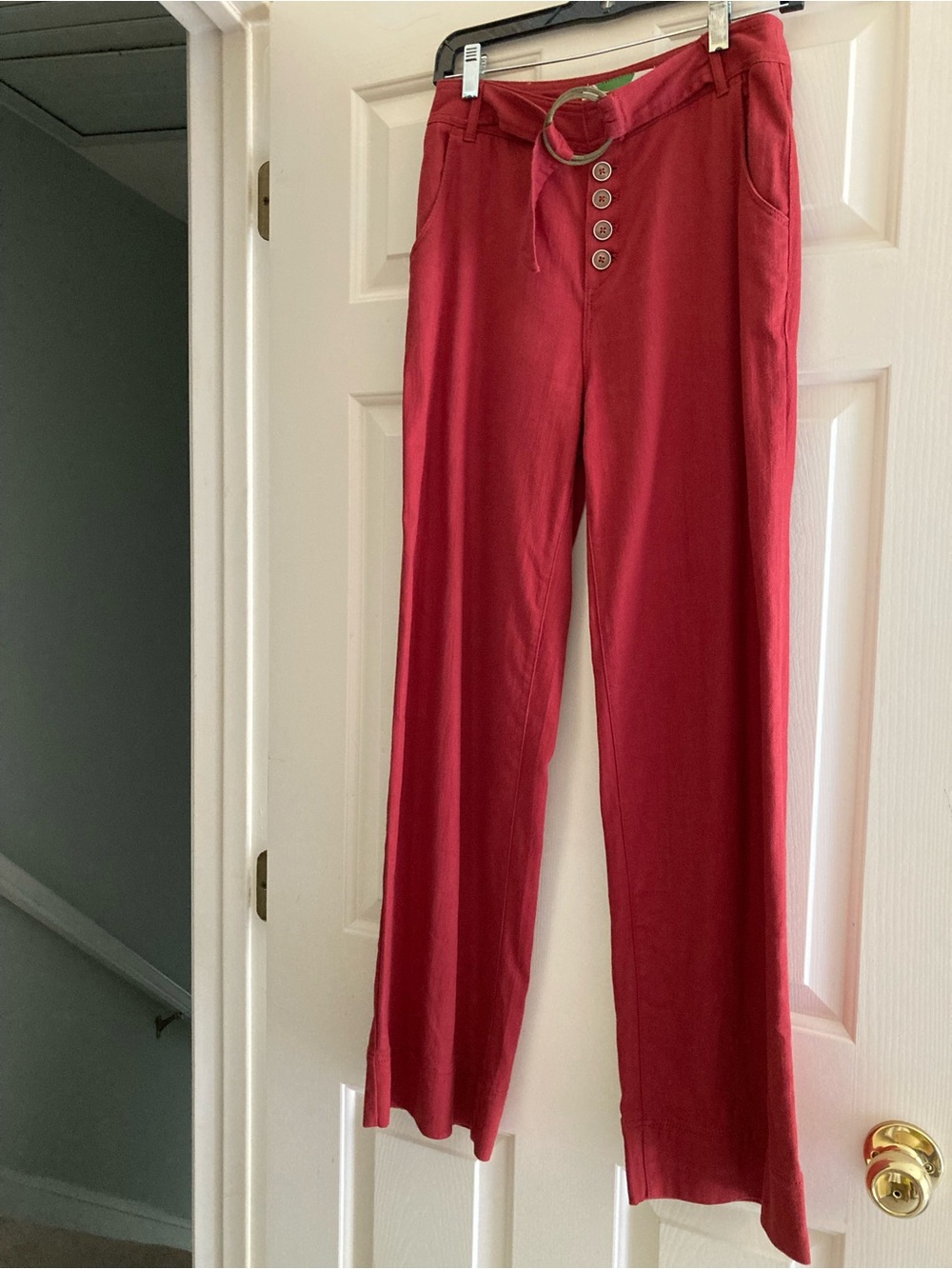 Anthropologie Crimson High-Rise Wide-Leg Pants with Ring Belt